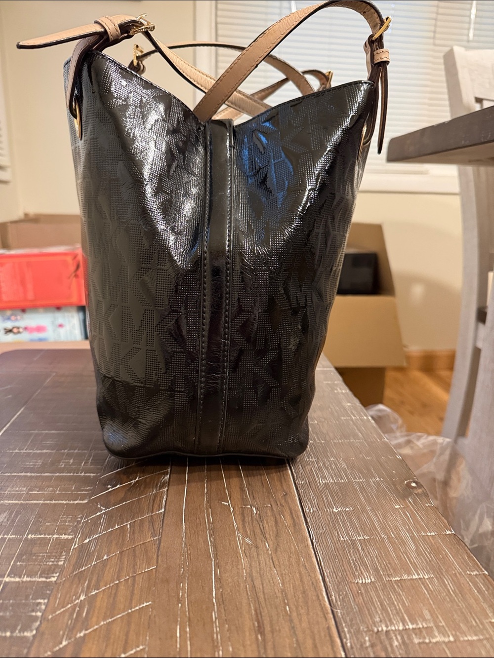 Michael Kors Black Logo Tote with Tan Handles - Picture 3 of 5